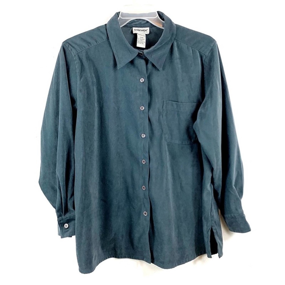 Women's Bridgewater Blue Microfiber Long Sleeve Button Down Top, Size 1XP